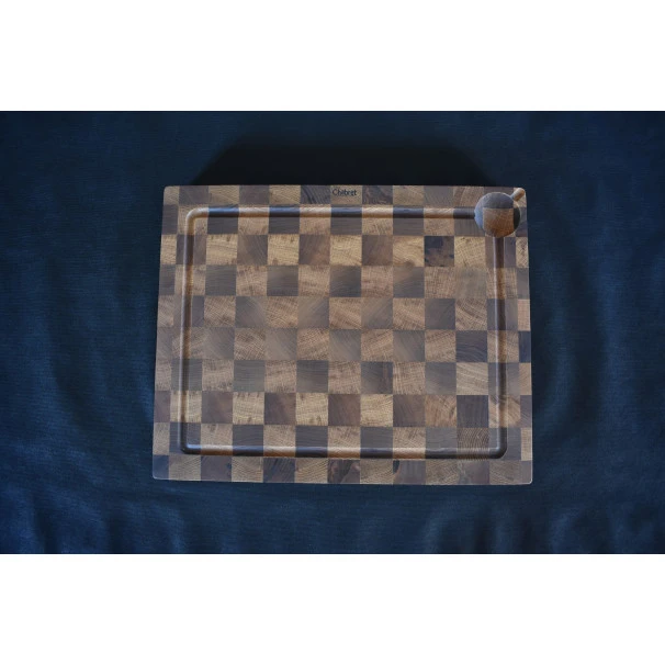 Billot à Poser En Bois Debout De Noyer Et Chêne Et équerres Inox 50 X 40 Cm 3 Billot à Poser En Bois Debout De Noyer Et Chêne Et équerres Inox 50 X 40 Cm – Image 3