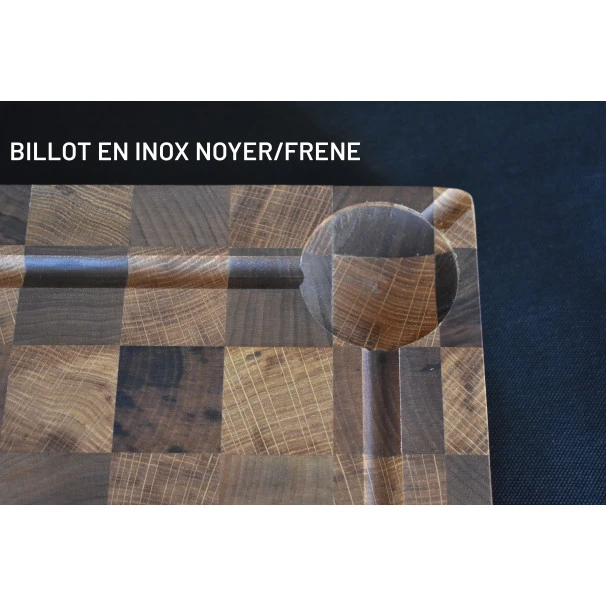 Billot à Poser En Bois Debout De Noyer Et Chêne Et équerres Inox 50 X 40 Cm 5 Billot à Poser En Bois Debout De Noyer Et Chêne Et équerres Inox 50 X 40 Cm – Image 5