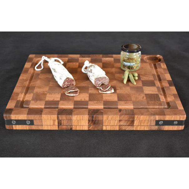 Billot à Poser En Bois Debout De Noyer Et Chêne Et équerres Inox 50 X 40 Cm 6 Billot à Poser En Bois Debout De Noyer Et Chêne Et équerres Inox 50 X 40 Cm – Image 6