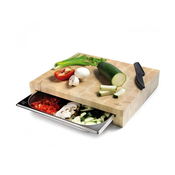 ENO Billot à Poser En Bois De Caoutchouc Avec Tiroir En Inox 2 ENO Billot à Poser En Bois De Caoutchouc Avec Tiroir En Inox – Image 2