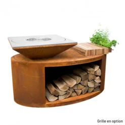 Braséro Plancha Artiss G3 Corten 90 Cm Acier Et Tablette Bois -Pas Cher Barbecue & Brasero Magasin brasero artiss g3 corten plancha acier carbone et tablette bois 3