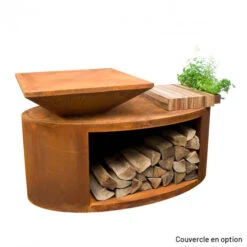 Braséro Plancha Artiss G3 Corten 90 Cm Acier Et Tablette Bois -Pas Cher Barbecue & Brasero Magasin brasero artiss g3 corten plancha acier carbone et tablette bois 4