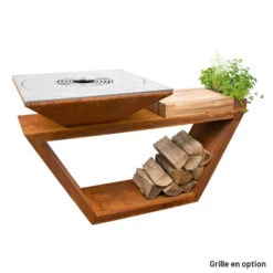 Braséro Plancha Artiss G4 Corten 90 Cm Plaque Inox Et Tablette Bois -Pas Cher Barbecue & Brasero Magasin brasero artiss g4 corten plancha acier inoxydable et tablette bois 6