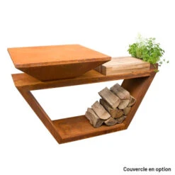 Braséro Plancha Artiss G4 Corten 90 Cm Plaque Inox Et Tablette Bois -Pas Cher Barbecue & Brasero Magasin brasero artiss g4 corten plancha acier inoxydable et tablette bois 9
