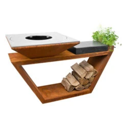 Braséro Plancha Artiss G4 Corten 90 Cm Plaque Inox Et Tablette Granit -Pas Cher Barbecue & Brasero Magasin brasero artiss g4 corten plancha acier inoxydable et tablette granite 3