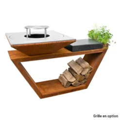 Braséro Plancha Artiss G4 Corten 90 Cm Plaque Inox Et Tablette Granit -Pas Cher Barbecue & Brasero Magasin brasero artiss g4 corten plancha acier inoxydable et tablette granite 6