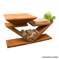 Braséro Plancha Artiss G5 Corten 90 Cm Plaque Inox Et Tablette Bois -Pas Cher Barbecue & Brasero Magasin brasero artiss g5 corten plancha acier inoxydable et tablette bois 7