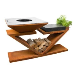 Braséro Plancha Artiss G5 Corten 90 Cm Plaque Inox Et Tablette Granit -Pas Cher Barbecue & Brasero Magasin brasero artiss g5 corten plancha acier inoxydable et tablette granite 2