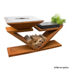 Braséro Plancha Artiss G5 Corten 90 Cm Plaque Inox Et Tablette Granit -Pas Cher Barbecue & Brasero Magasin brasero artiss g5 corten plancha acier inoxydable et tablette granite 4