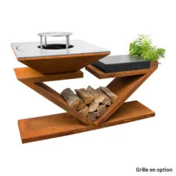 Braséro Plancha Artiss G5 Corten 90 Cm Plaque Inox Et Tablette Granit -Pas Cher Barbecue & Brasero Magasin brasero artiss g5 corten plancha acier inoxydable et tablette granite 5