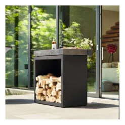 Rangement Bois OFYR Black Et Plan De Travail Teck 45 X 90 X 88 Cm -Pas Cher Barbecue & Brasero Magasin butcher block storage ofyr black 90 bois de teck 1