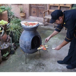 Cheminée Mexicaine Sur Base Avec Grille Inox Mexico Trade Center Jumbo 113 Cm Brun -Pas Cher Barbecue & Brasero Magasin cheminee mexicaine jumbo brun 113cm sur base avec grille inox 2