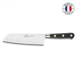 Couteau Sabatier Santoku Alvéole Rivet Laiton 18 Cm Noir