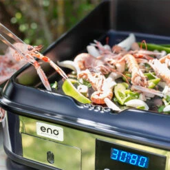 Ensemble Plancha électrique Eno Enosign 65 Inox Et Noir Sur Chariot + Capot -Pas Cher Barbecue & Brasero Magasin ensemble plancha electrique enosign 65 inox et noir sur chariot capot 3