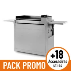 Pack Full Option Plancha Gaz Forge Adour Premium G75 Inox Sur Chariot Et Capot