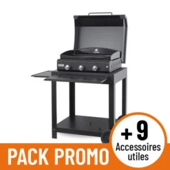 PACK PROMO Plancha Gaz Le Marquier Amalia 360 Acier Sur Chariot Avec Capot