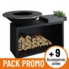 PACK PROMO Braséro Plancha à Bois 100 Cm OFYR Island Black Billot Céramique