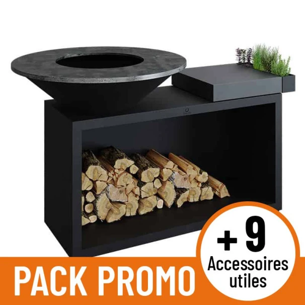 PACK PROMO Braséro Plancha à Bois 100 Cm OFYR Island Black Billot Céramique 1 PACK PROMO Braséro Plancha à Bois 100 Cm OFYR Island Black Billot Céramique