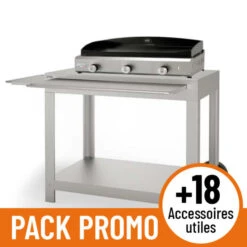 PACK PROMO Full Option Plancha Gaz Le Marquier Amalia 375 Inox Sur Chariot Avec Capot
