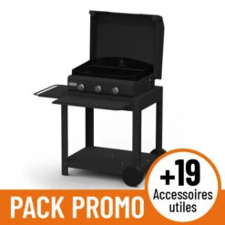 PACK PROMO Full Option Plancha Gaz Le Marquier Amalia 375 Acier Sur Chariot Avec Capot