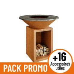 Pack Full Option Braséro Plancha à Bois 100 Cm OFYR Storage Corten