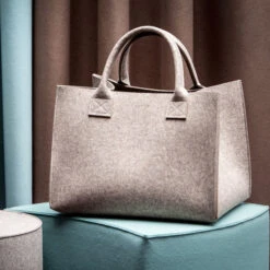 Sac à Bûches Avec Anses HeySign Gris Clair Feutre -Pas Cher Barbecue & Brasero Magasin panier en feutre avec anses gris clair hey sign 2