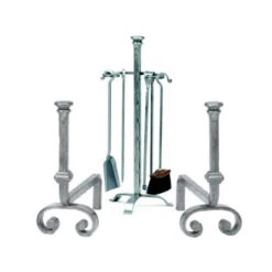 Ensemble Serviteur Et Chenets Tête Aplatie Fer Forgé