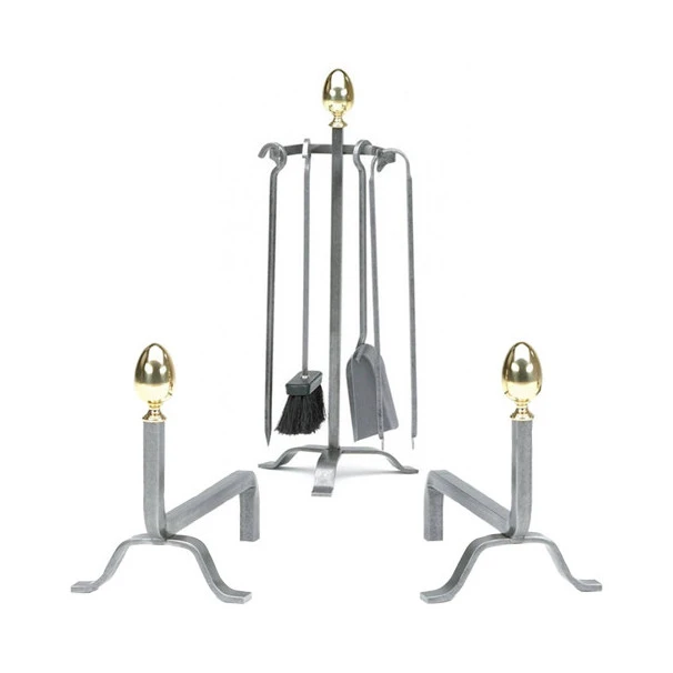Ensemble Serviteur Et Chenets Tête Grosse Ogive Laiton Fer Forgé 1 Ensemble Serviteur Et Chenets Tête Grosse Ogive Laiton Fer Forgé