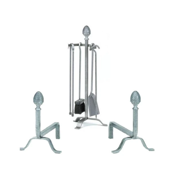 Ensemble Serviteur Et Chenets Tête Pomme De Pin Fer Forgé 1 Ensemble Serviteur Et Chenets Tête Pomme De Pin Fer Forgé