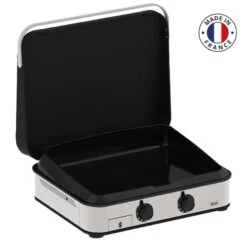 Plancha Gaz Eno 65 Enosign Inox Et Noir 2 Brûleurs 56 X 40 Avec Couvercle -Pas Cher Barbecue & Brasero Magasin plancha gaz enosign 65 inox et noir 2