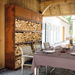 Rangement Bois OFYR Corten 200 X 45 X 216 Cm -Pas Cher Barbecue & Brasero Magasin rangement bois acier ofyr 200 x 45 x 216 cm 2