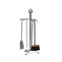 Serviteur Cheminée Classique Trépied Tête Ogive Forgée 4 Ustensiles